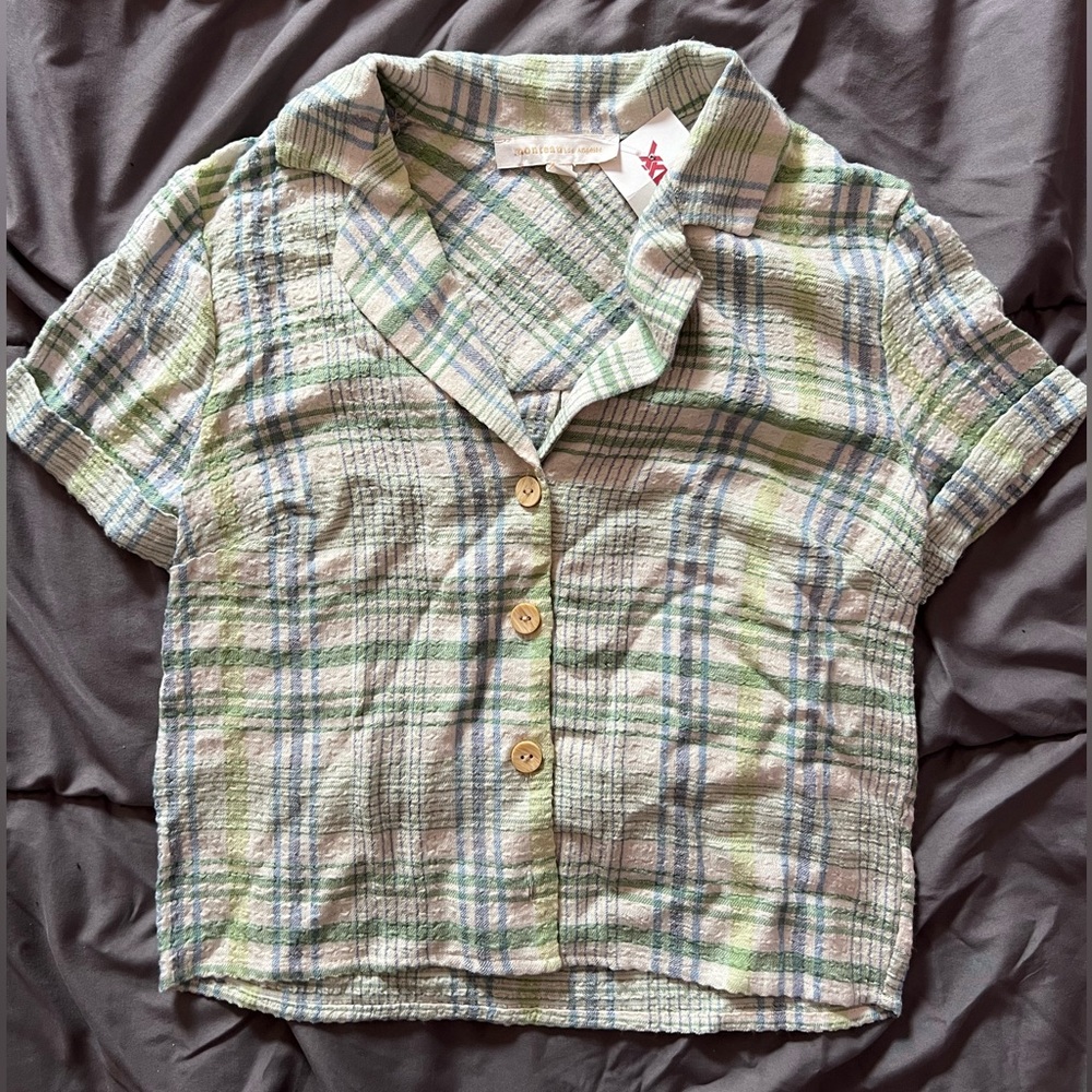 MONTEAU PLAID LIGHTWEIGHT SUMMER TOP